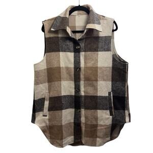 Oversized Flannel Sleeveless Shacket Vest with Pockets